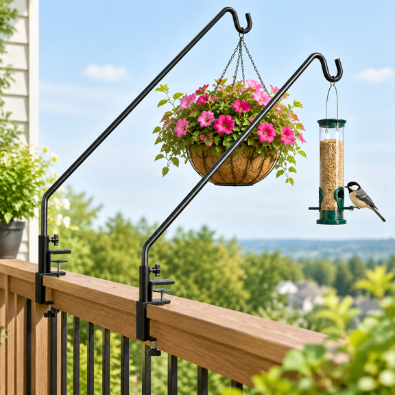 43in Long Deck Hook-2 Packs Heavy Duty Adjustable Outdoor Hanging Hook for Bird Feeders Plants