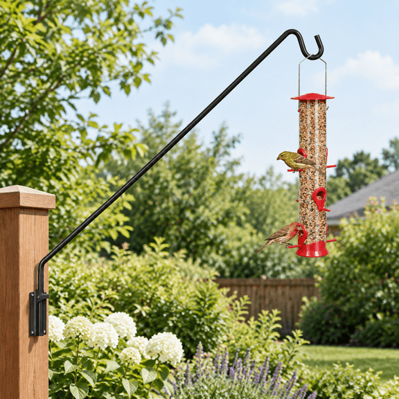 43in Long Wall Mounted Hook-1 Pack Heavy Duty Adjustable Outdoor Plant And Bird Feeder Bracket