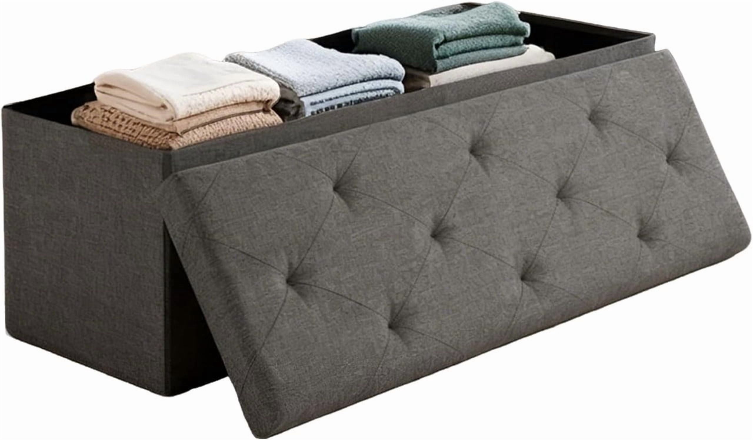 43in Storage Ottoman Bench, Storage Chest, End of Bed Foot Rest Stool with Padded Seat, Bedroom Bench for Living Room