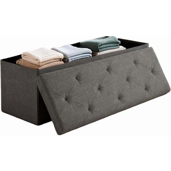 43in Storage Ottoman Bench, Storage Chest, End of Bed Foot Rest Stool with Padded Seat, Bedroom Bench for Living Room