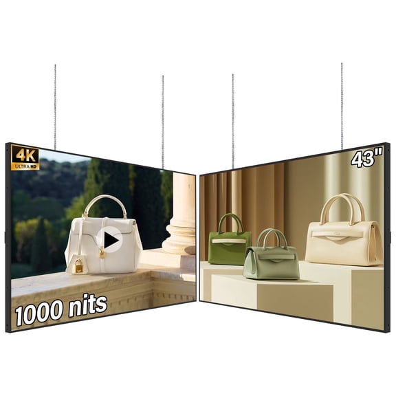 43inch Digital Display, 4K 1000nits High Brightness Slim Fit Frameless Digital Signage, LCD Advertising Display Screen, CMS/USB/WiFi/Port Player, Smart Split Screen, 24/7 Operation,Built-in Speaker