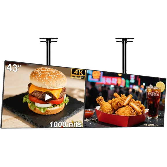 43inch Digital Signage Display, 4K UHD 1000nits High Brightness Advertising Display, Slim Fit Frameless Digital Kiosk, CMS/Plug & Play Auto Play, 7/24 Timer Switch, Smart Split Screen, Android OS