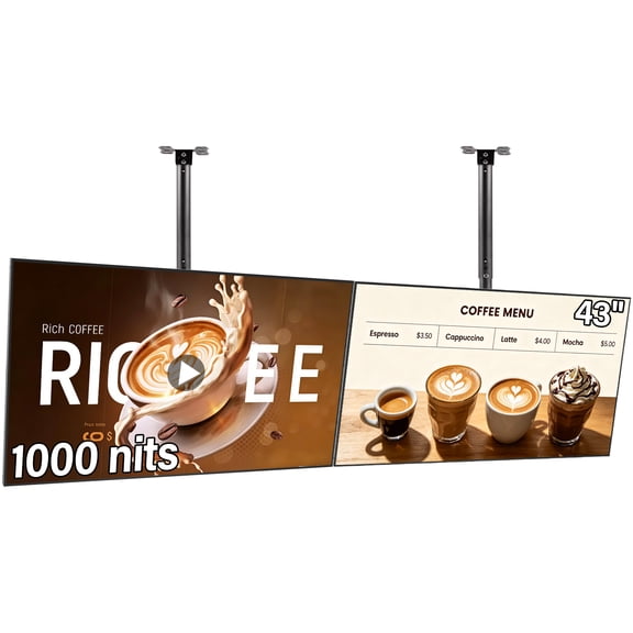 43inch Digital Signage Display, 4K UHD 1000nits High Brightness Advertising Display, Slim Fit Frameless Digital Kiosk, CMS/Plug & Play Auto Play, 7/24 Timer Switch, Smart Split Screen, Android 11