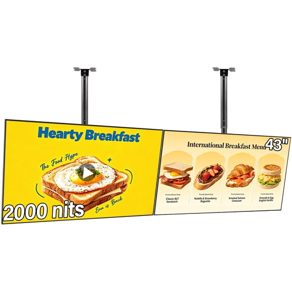 43inch Digital Signage Display, 4K UHD 2000nits High Brightness Advertising Display, Slim Fit Frameless Digital Kiosk, CMS/Plug & Play Auto Play, 7/24 Timer Switch, Smart Split Screen, Android 11