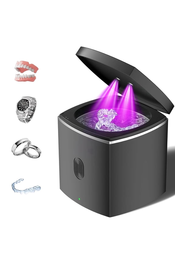 43kHz Multi-Purpose Ultrasonic Cleaning Machine, Black Sonic Cleaner for Jewelry, Rings, Bracelets, Dentures, Retainers, Mouth Guards, Dental Tools and Toothbrush Heads