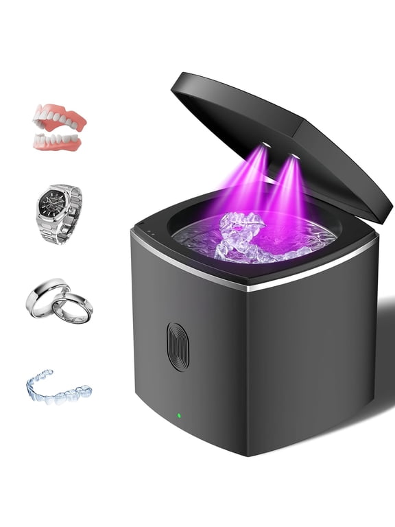 43kHz Multi-Purpose Ultrasonic Cleaning Machine, Black Sonic Cleaner for Jewelry, Rings, Bracelets, Dentures, Retainers, Mouth Guards, Dental Tools and Toothbrush Heads