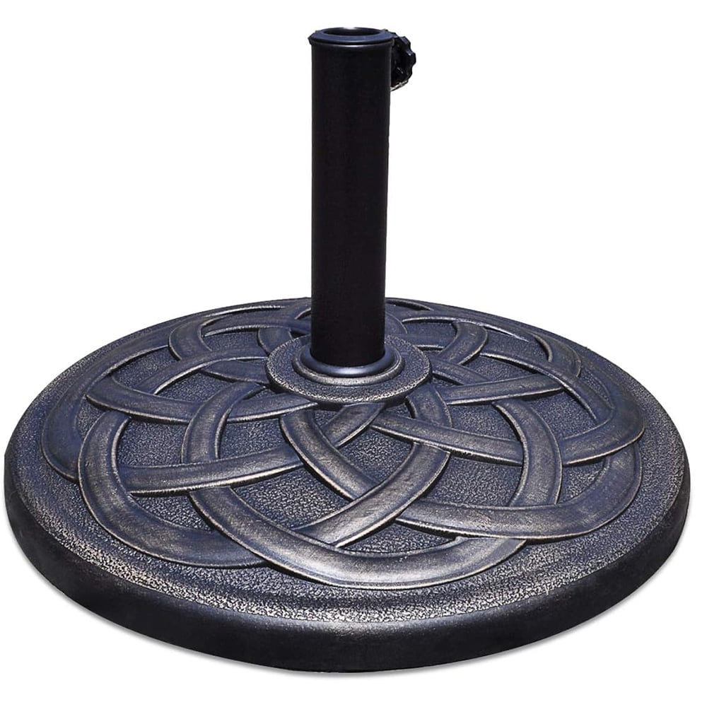 Outdoor Umbrella Base 43lbs, Heavy Duty Round Stand for Patio Garden, Cast Iron Holder with Durable Resin Core, Classic Design, Brown