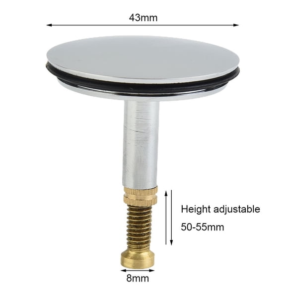 43mm Bathtub Drain Stopper in Chrome Plated Pure Copper, Adjustable 50-55mm Length with 8mm Shank, Flat Seal Design to Prevent Water Leaks, for Most Bath Tub Pop-Up Waste,Sink,Bathroom Basin Replace