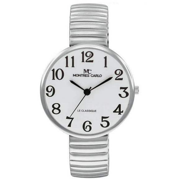 43mm Montres Carlo Fashion Women's Quartz Flex Metal Band Luxury Dress Watch (Silver)