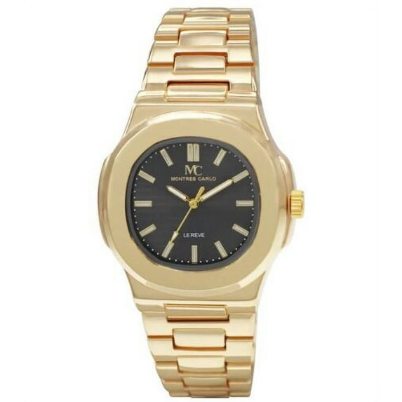 43mm Montres Carlo Luxury Men's Analog Quartz Fashion Wrist Dress Watch Sport (Gold/Black)