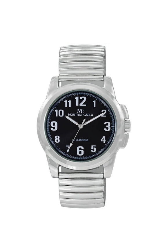 43mm Montres Carlo Men's Analog Metal Flex Band Luxury Sport Fashion Dress Watch (Silver/Black)