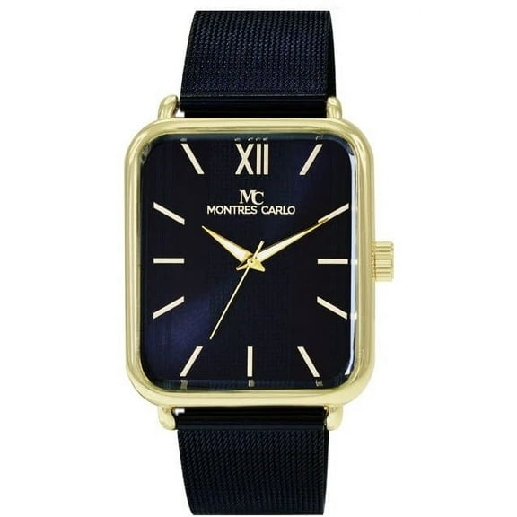 43mm Montres Carlo Men's Luxury Metal Mesh Band Sport Analog Fashion Dress Watch (Gold/Black)