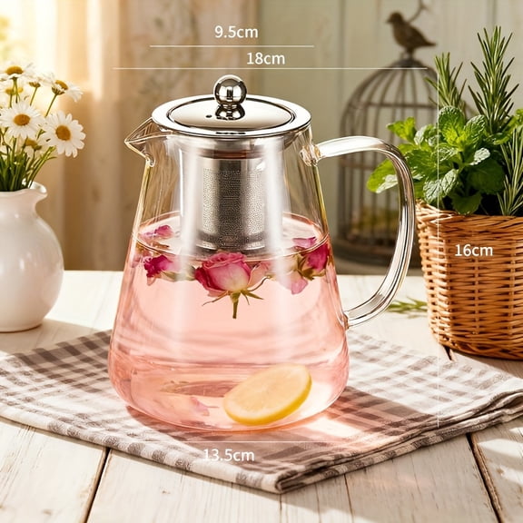 43oz/1300ml Stovetop Safe Glass Teapot - Removable Stainless Steel Infuser, Heat-Resistant for Loose Leaf & Blooming Tea, Electric Stove Compatible