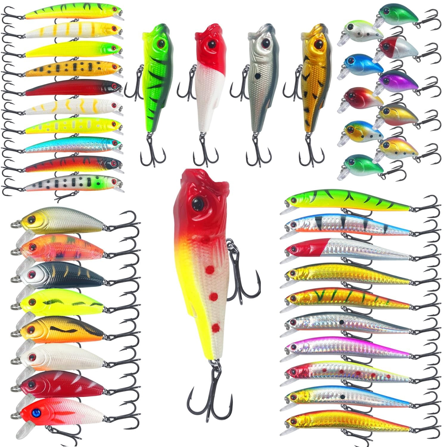 43pcs Bass Fishing Lures Kit Set Topwater Hard Baits Minnow Crankbait Pencil Vib Swimbait For Pike Fit Saltwater And Freshwater