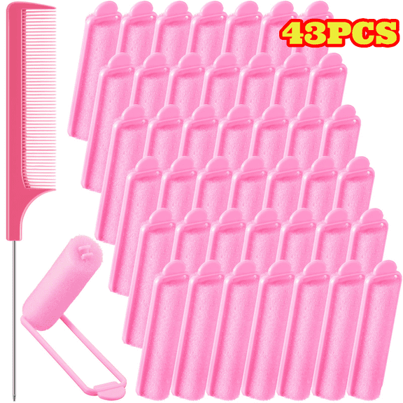 43pcs Foam Sponge Hair Rollers for Women, 0.59 inch Soft Sleeping Curlers, Flexible Sponge Curler Tool with Rat Tail Comb for Hair Styling