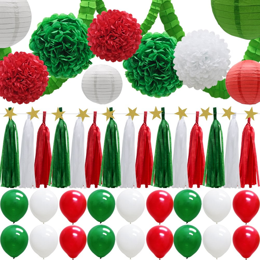 43-Piece Red, Green, and White Floral Birthday Party Decoration Set