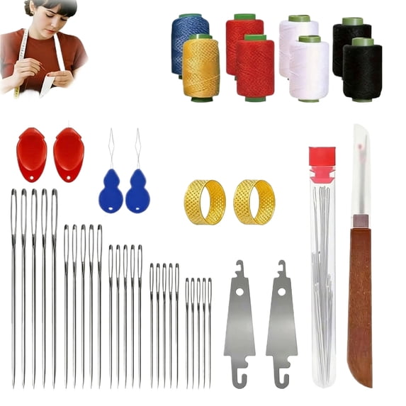 43pcs Sewing Tool Set, Big Eye Stainless Steel Needle and Threads Kit with Threader Seam Ripper Thimble Hand Sewing Accessories for Beginners Home Repair DIY Craft Supplies
