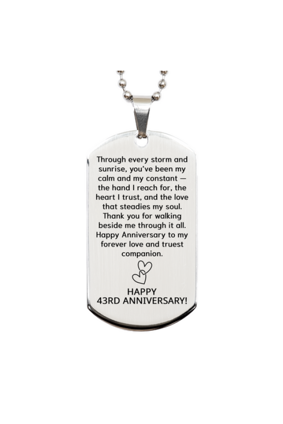 43rd Anniversary Necklace - 43 Years Anniversary Gift for Him or Her - Couples Dog Tag for Boyfriend or Girlfriend