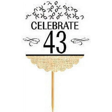 43rd Birthday / Anniversary Novelty Burlap Cupcake Decoration Picks -12pack