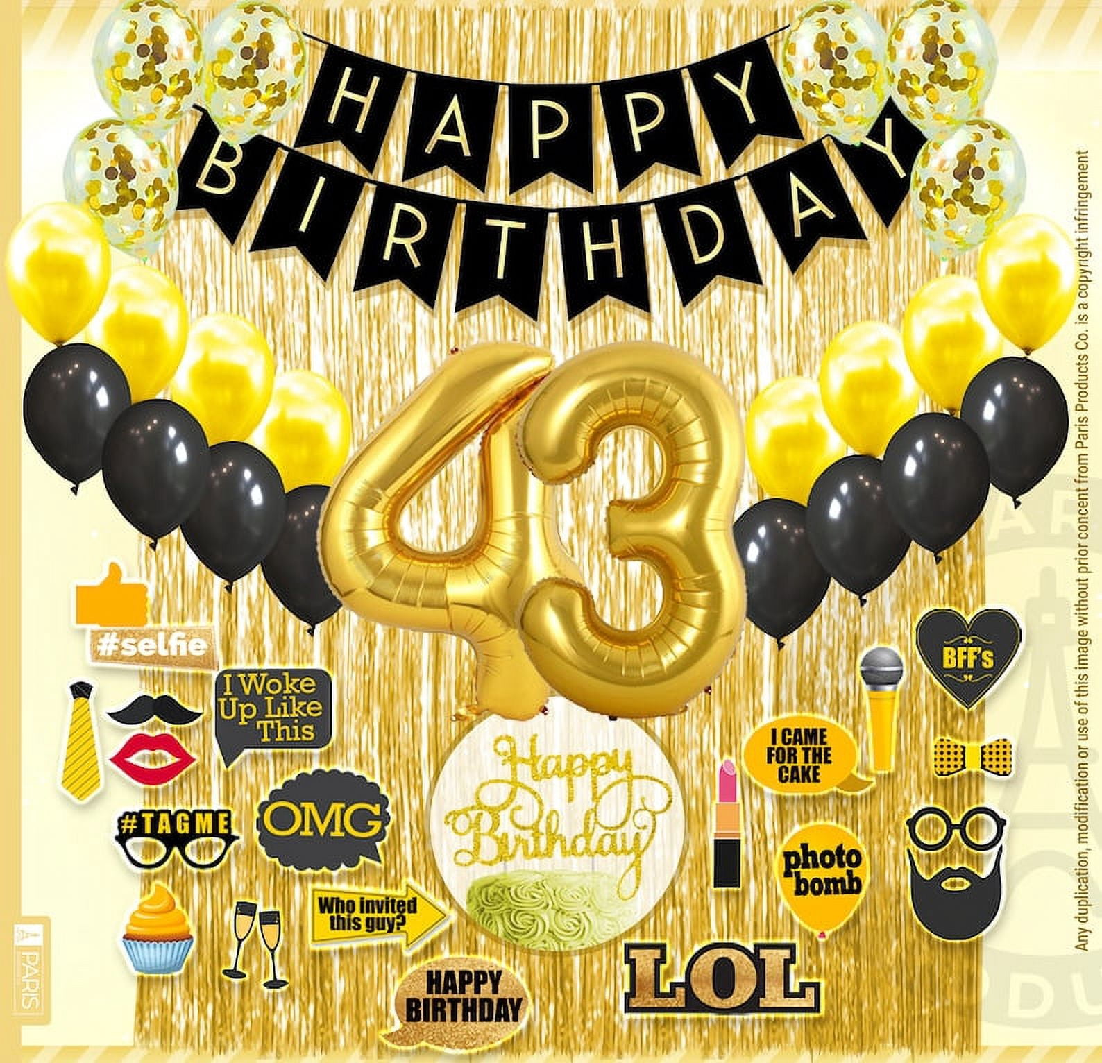 43rd Birthday Decoration Black and Gold for Boy & Girl, 43rd Cake ...