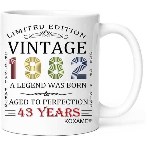 43rd Birthday Gifts For Men - Vintage 1982 Coffee Mug 11Oz For Women - Gag Gift For 43 Year Old Man, Birthday Gifts for Mom Dad Husband Wife Born In 1982 (43rd)