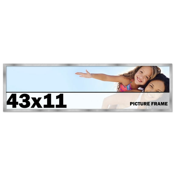 43x11 Frame Silver Stainless Steel Solid Wood Picture Frame | 0.75 Inch Moulding Width | Includes