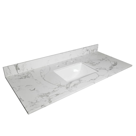 43x22 Bathroom Stone Vanity Top With White Marble Stateliness - Engineered Stone, Ceramic Sink And Backsplash Beauty Package