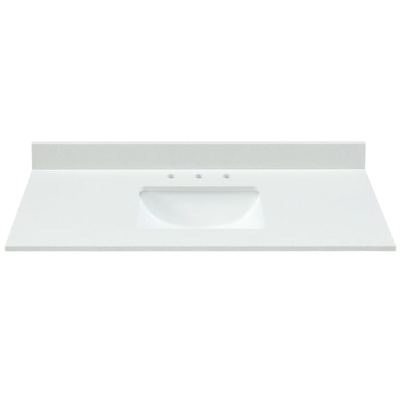 43x22 Inch Bathroom Vanity Top, Snow White Engineered Marble with Undermount Porcelain Sink, 0.75" Thick (") and 4" High Backsplash, Pre-Drilled 8" Widespread Faucet Holes