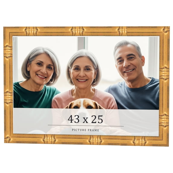43x25 Frame Gold Bamboo Solid Wood Picture Frame | 1 Inch Moulding Width | Interior Frame Depth