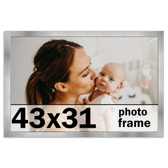 43x31 Frame Silver Stainless Steel Solid Wood Picture Frame | 0.75 Inch Moulding Width | Includes