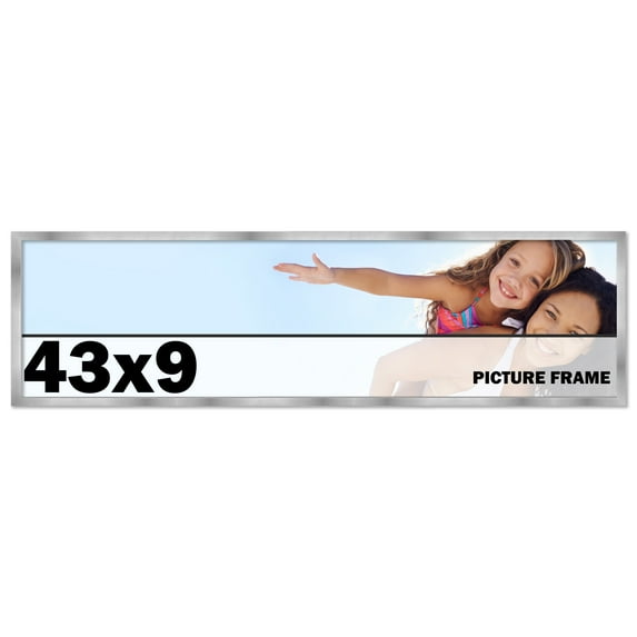 43x9 Frame Silver Stainless Steel Solid Wood Picture Frame | 0.75 Inch Moulding Width | Includes UV