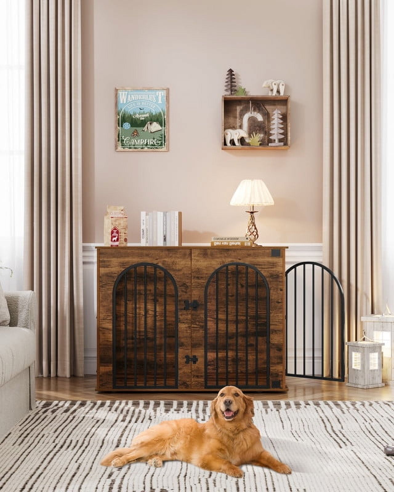 44.1" Dog Crate Furniture, 3 Door Wooden Dog Crate Furniture for Small/Medium/Large Dog,Rustic Brown