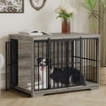 thumbnail image 1 of Hzuaneri 44 Inch Dog Crate Furniture, XL Indoor Dog Kennel for Large Dog with Barn Door, Heavy Duty Wooden Dog Cage as TV Stand & End Table, Greige Black, 1 of 7
