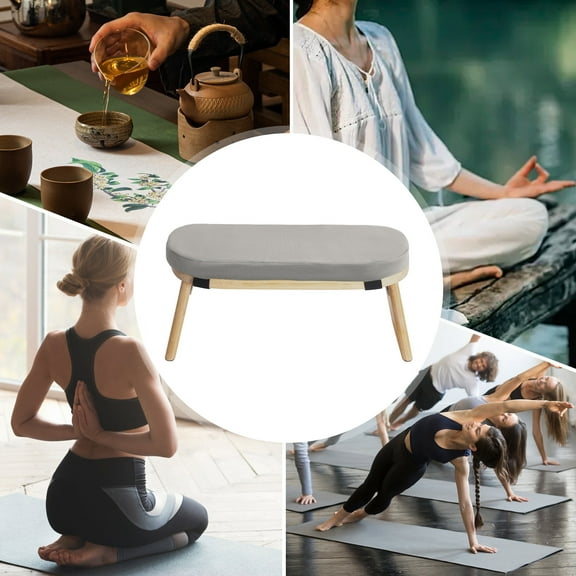 44*19*21cm Wood Gray Meditation Bench Foldable& Ergonomic Meditation Stool for Seiza Lotus and Cross-legged