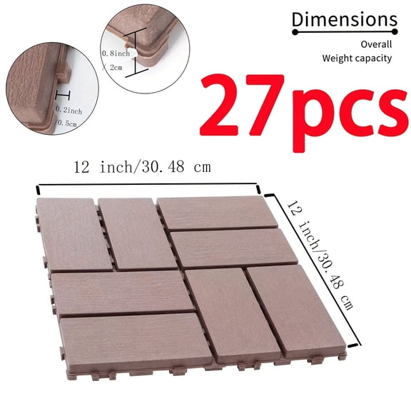 44/27 Pcs 12"x12" Interlocking Patio Deck Tiles, Waterproof All-Weather Poolside Pavers, Easy Install High Load-Bearing Grid Pattern Outdoor Flooring for Balcony/Backyard
