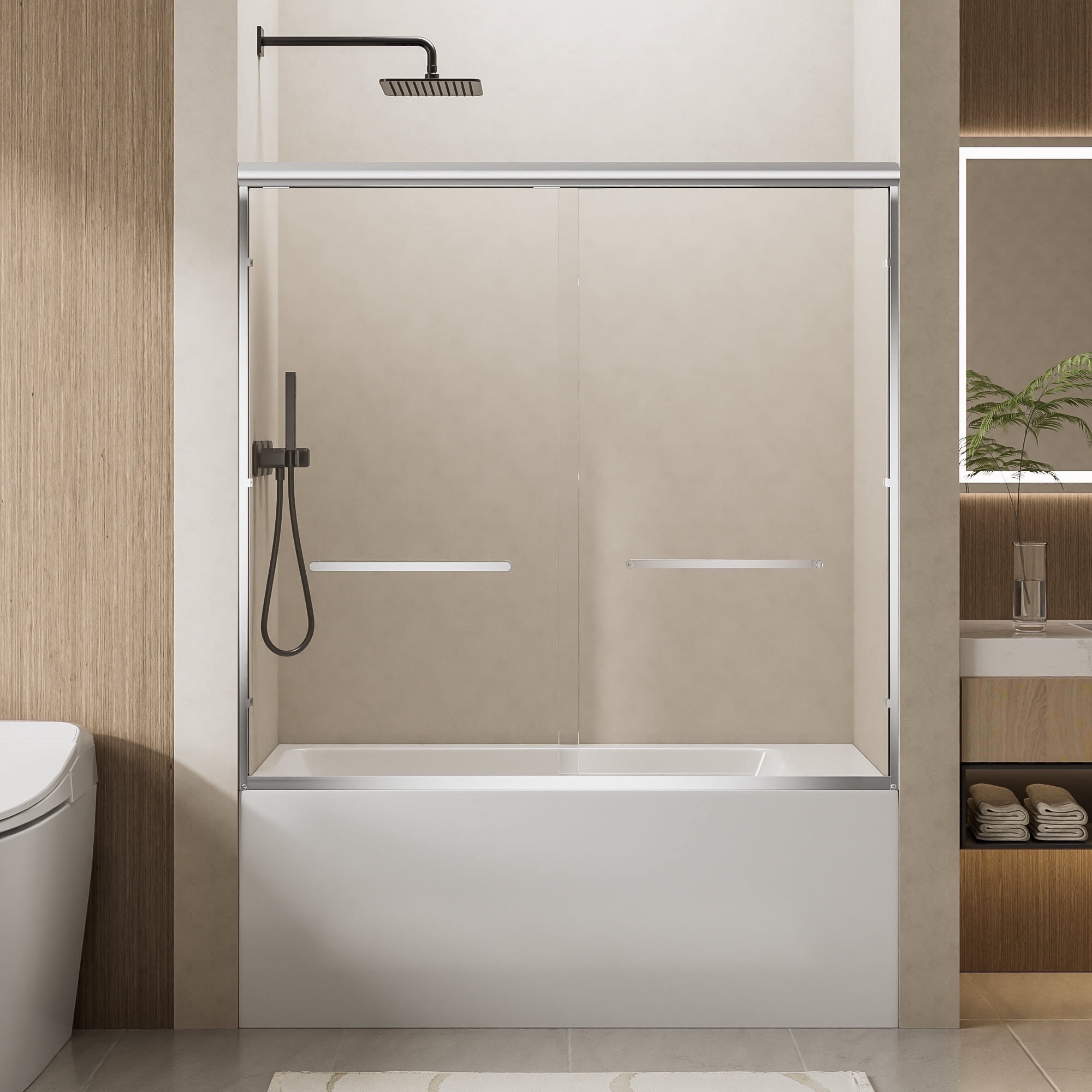 60" W x 57" H Framed Double Sliding Tub Door Clear Glass,Chrome Finish