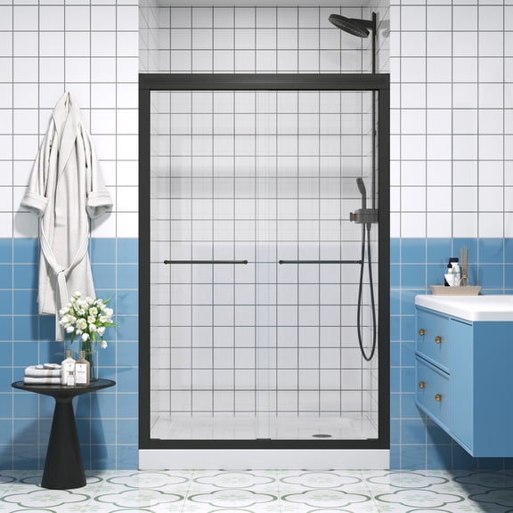 44-48"W x 72"H Half-Frameless Double Sliding Shower Door, 1/4" (6mm) Tempered Glass