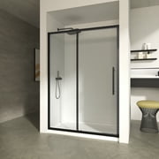 44"-48" W x 72" H Semi-Frameless Shower Door,  Single Sliding Door with Magnetic Closing,1/4" Tempered Glass With easy-clean coating, Matte Black
