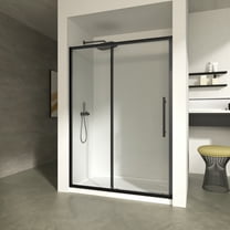 44"-48" W x 72" H Semi-Frameless Shower Door,  Single Sliding Door with Magnetic Closing,1/4" Tempered Glass With easy-clean coating, Matte Black