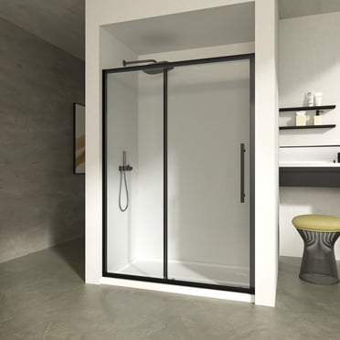44"-48" W x 72" H Semi-Frameless Shower Door,  Single Sliding Door with Magnetic Closing,1/4" Tempered Glass With easy-clean coating, Matte Black