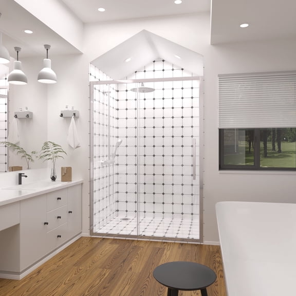 Sliding shower door, 44"-48" W x 72" H Glass Shower Door, Single Sliding Door with Magnetic Closing,1/4" Tempered Glass, Removable Glass Door, Chrome