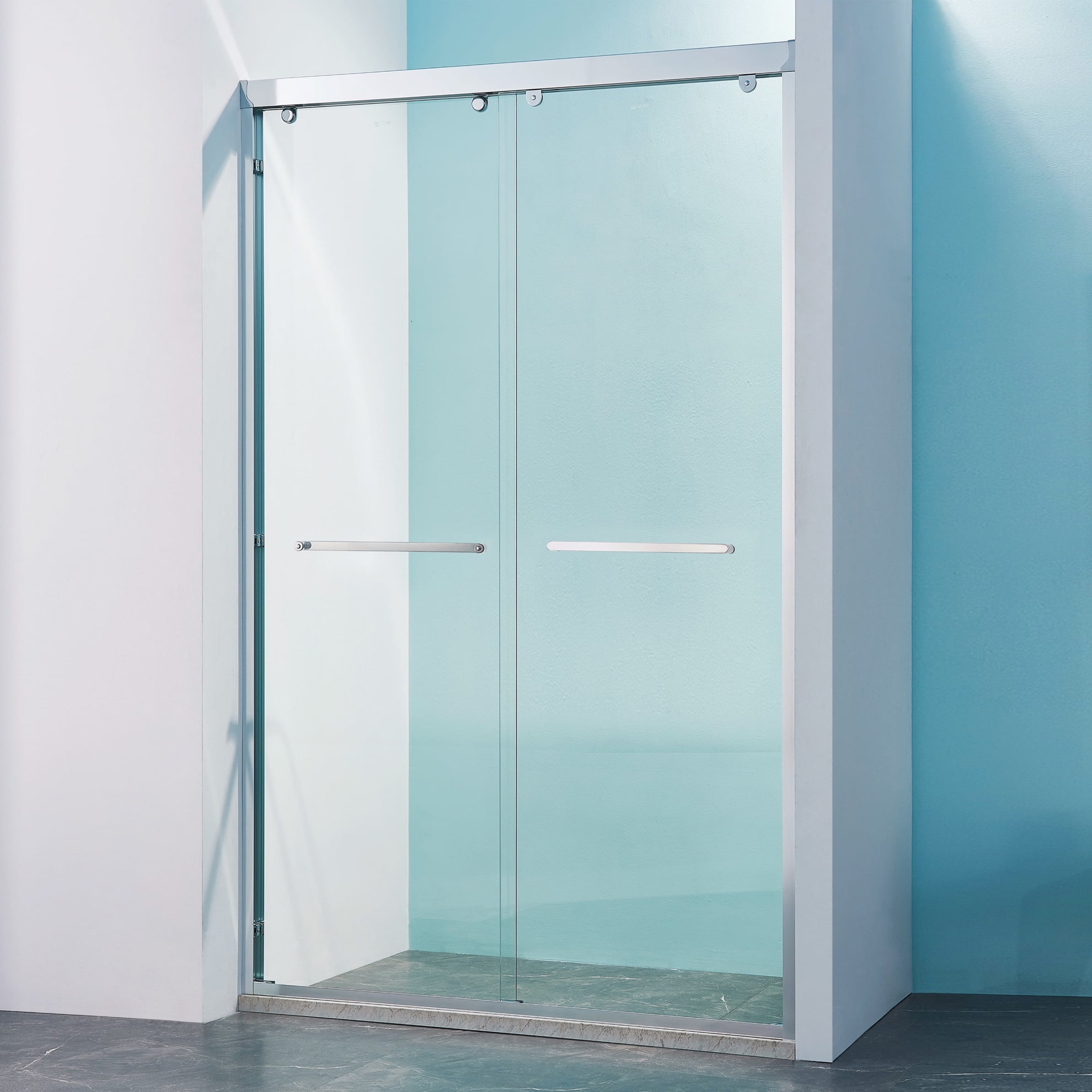 Chrome Aluminum Double Sliding Shower Door with Clear Tempered Glass