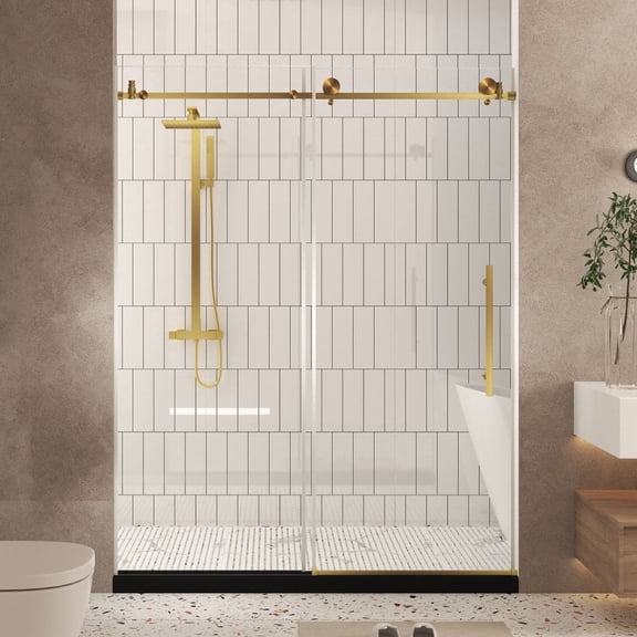 44-48" W x 76" H Frameless Shower Door, 1/4" Tempered Glass, Brushed Gold