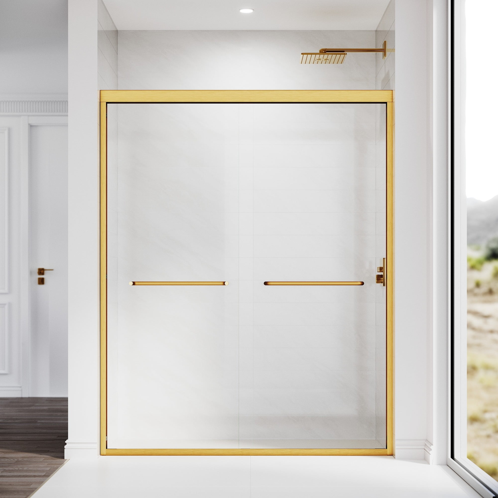 44-48 in.W x 72 in.H Double Sliding Framed Shower Door,Clear Tempered Glass,Stainless Steel Frame,Brushed Gold