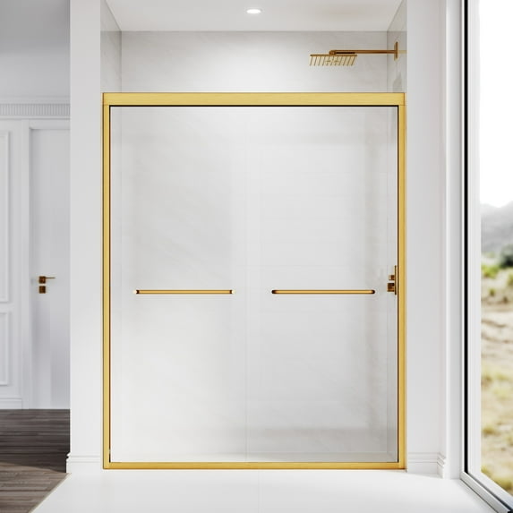 44-48 in.W x 72 in.H Double Sliding Framed Shower Door,Clear Tempered Glass,Stainless Steel Frame,Brushed Gold