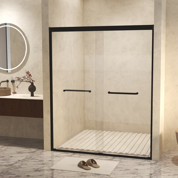 44-48 in.W x 72 in.H Double Sliding Framed Shower Door,Clear Tempered Glass,Stainless Steel Frame,Matte Black 03