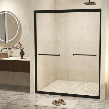44-48 in.W x 72 in.H Double Sliding Framed Shower Door,Clear Tempered Glass,Stainless Steel Frame,Matte Black