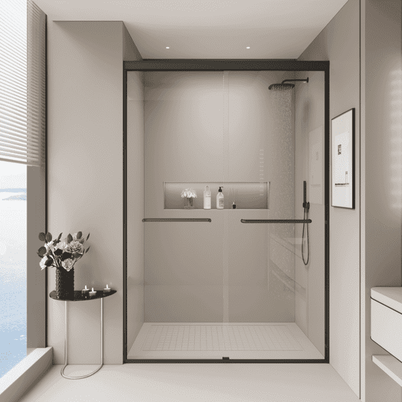 Matte Black 44-48 in. x 72 in., 1/4" (6mm) Thick Tempered Glass Semi-Frameless Bypass Double Sliding Shower Door