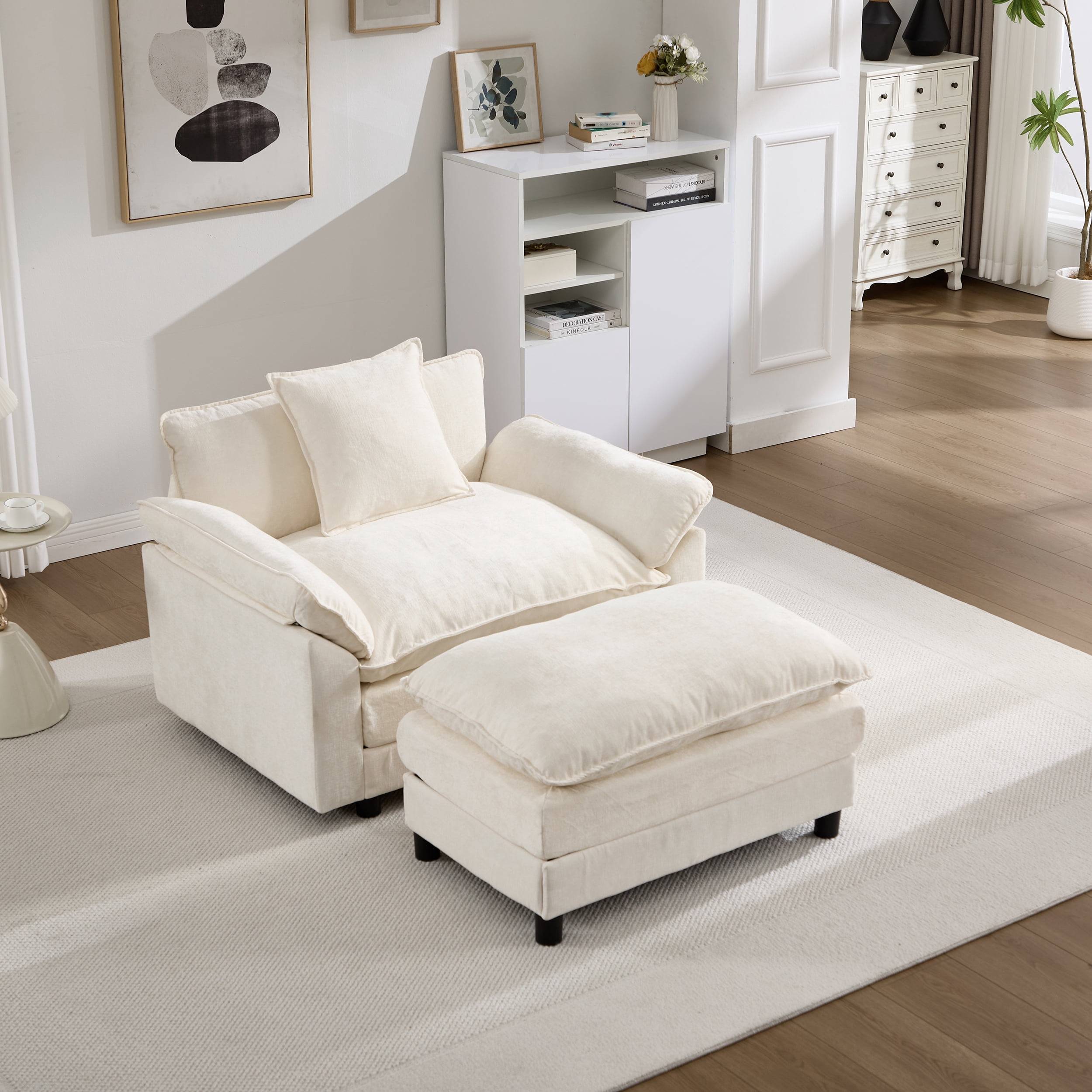 44.5" Accent Chair with Ottoman Club Chair Chenille Upholstered Armchair