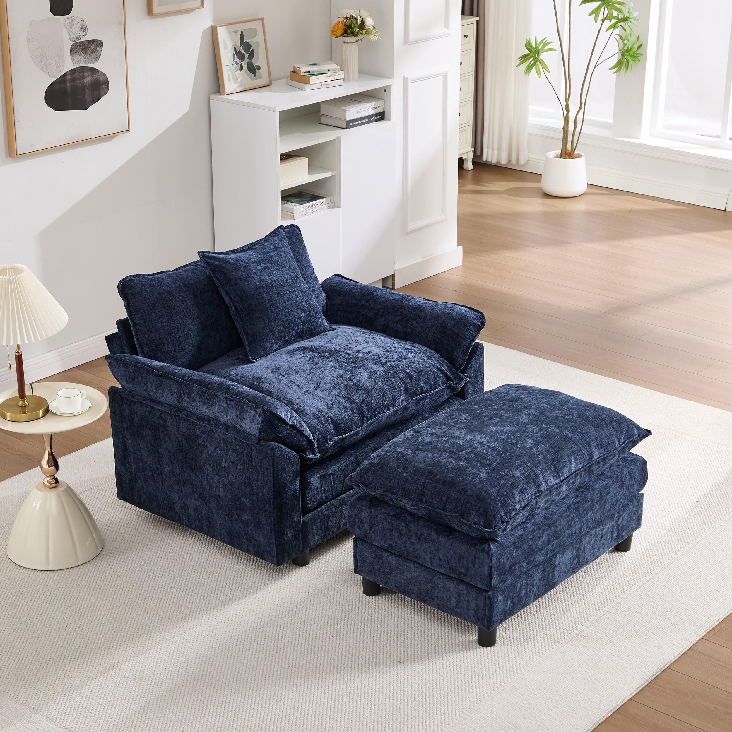 44.5" Accent Chair with Ottoman Club Chair Chenille Upholstered Armchair